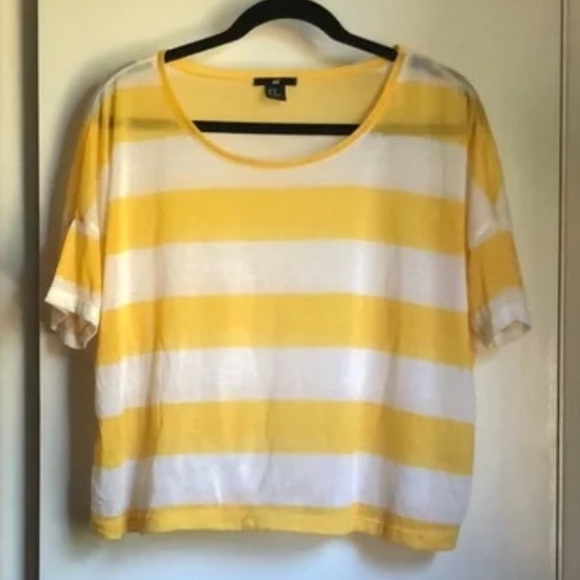 H&M Yellow and White Wide Striped Crop Top - Picture 2 of 12